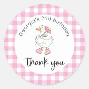 Sticker Rond Oie soie rose Merci d'anniversaire