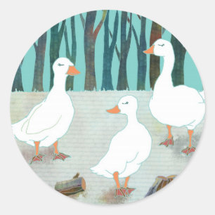 Sticker Rond Oies blanches lunatiques