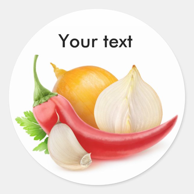 Sticker Rond Oignons, poivre et ail (Devant)