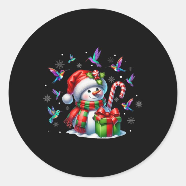 Sticker Rond Oiseau Amant Hummingbirds Snowman Santa Hat Christ (Devant)