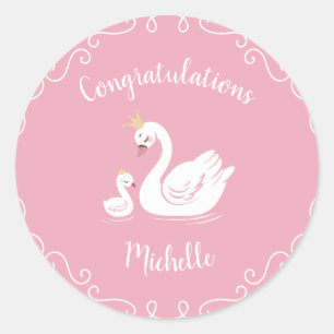 Sticker Rond Oiseau Baby shower cygne avec thème Couronne rose