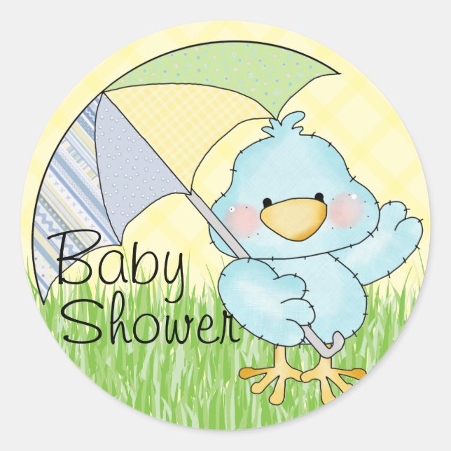 Sticker Rond Oiseau bleu baby shower (Devant)