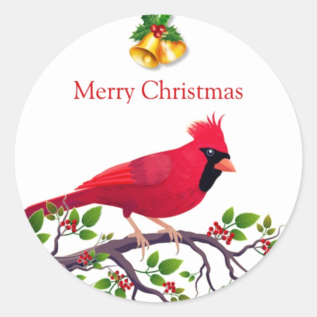 Sticker Rond Oiseau cardinal rouge de Noël (Devant)