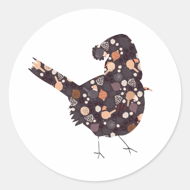 Sticker Rond Oiseau de Noël drôle avec motif le (Devant)
