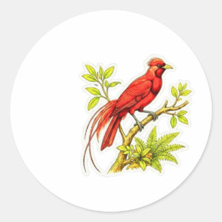 Sticker Rond Oiseau de Paradis Rouge Majestueux - Icône Indonés