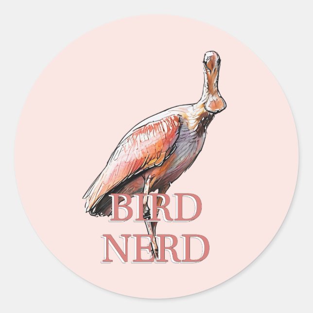 Sticker Rond Oiseau de spatule de rose Nerd (Devant)