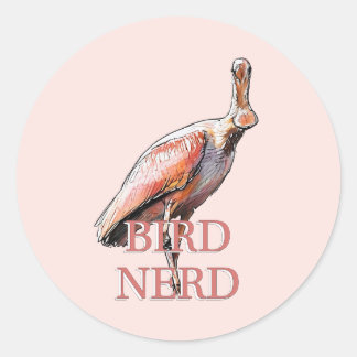 Sticker Rond Oiseau de spatule de rose Nerd