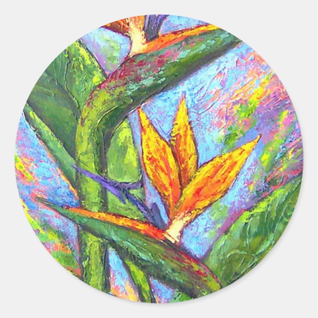 Sticker Rond Oiseau Du Paradis Peinture Tropicale À Fleurs - Mu (Devant)