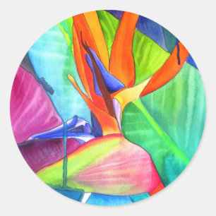 Sticker Rond Oiseau du Paradis Strelitzia fleur art tropical