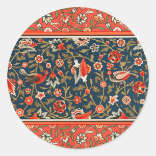 Sticker Rond Oiseau et fleurs Perse Motif bleu rouge