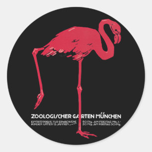 Sticker Rond Oiseau flamant rose vintage au zoo de Munich en Al