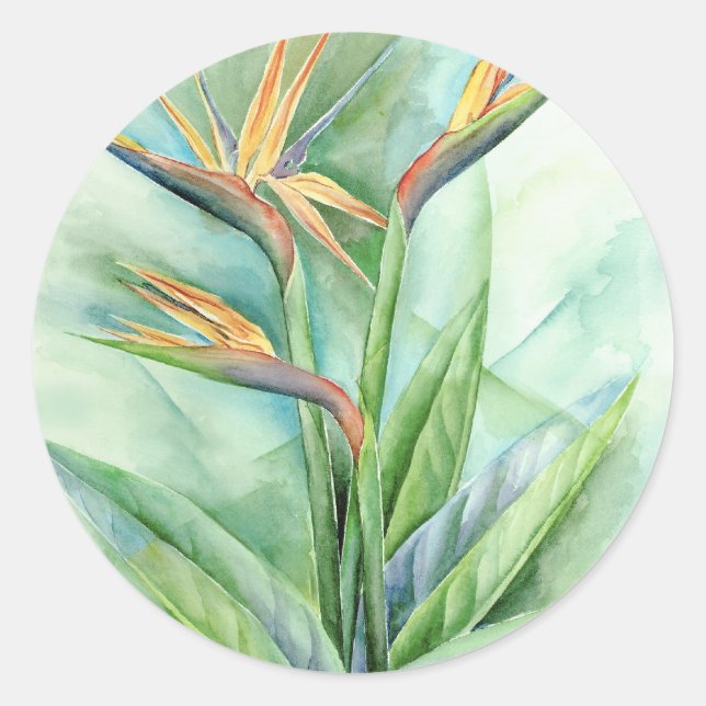 Sticker Rond Oiseau Fleur Tropical De Peinture Paradisiaque - M (Devant)