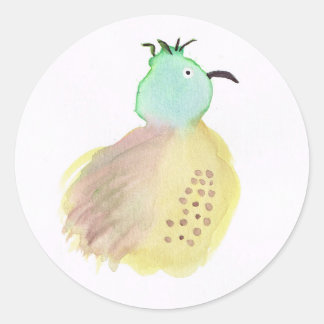 Sticker Rond Oiseau vert et jaune pointillé