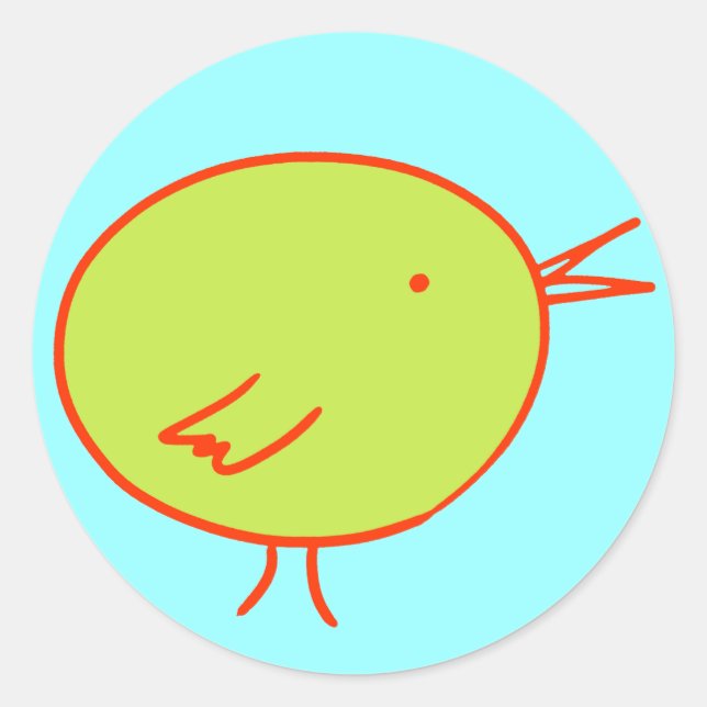Sticker Rond Oiseau vert et rouge sur bleu (Devant)