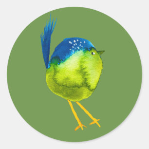 Sticker Rond Oiseau vert mignon