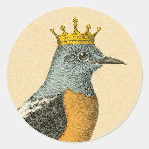 Sticker Rond Oiseau vintage avec la couronne d'or