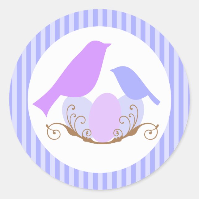 Sticker Rond Oiseaux Baby shower Enveloppe Phoques (Devant)