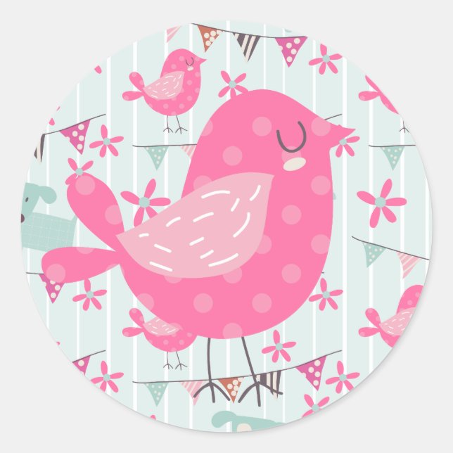 Sticker Rond Oiseaux, Chiens, Bannières, Fleurs (Devant)