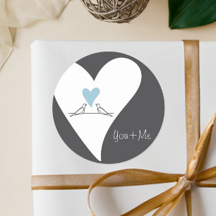 Sticker Rond Oiseaux d'amour modernes Cœur bleu clair Faveur de