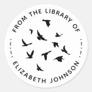 Sticker Rond Oiseaux De Typographie Ronde De La Bibliothèque De