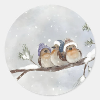 Sticker Rond Oiseaux d'hiver