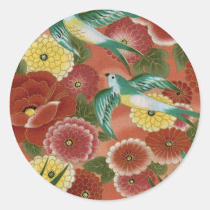 Sticker Rond Oiseaux et fleurs