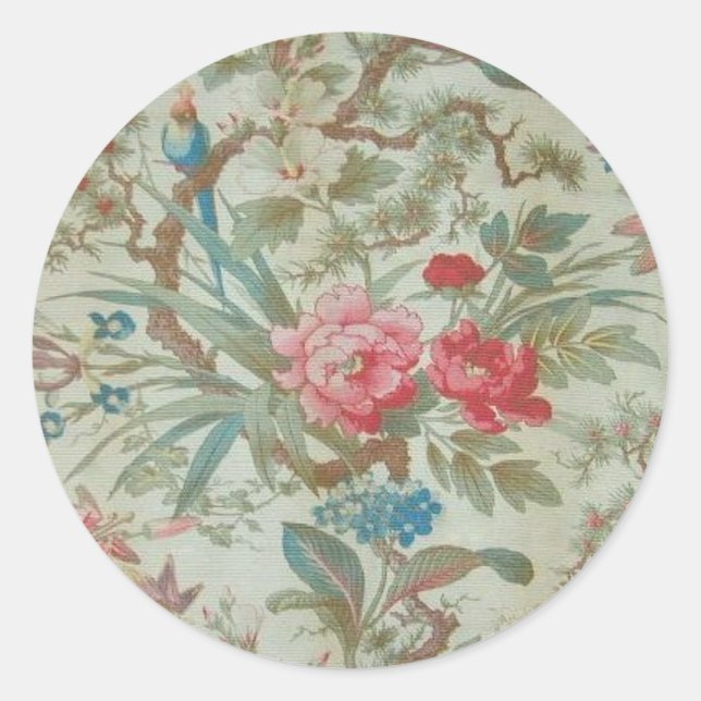 Sticker Rond Oiseaux et fleurs de Toile d'Antiquité (Devant)