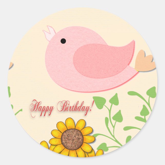 Sticker Rond Oiseaux et tournesols Anniversaire (Devant)