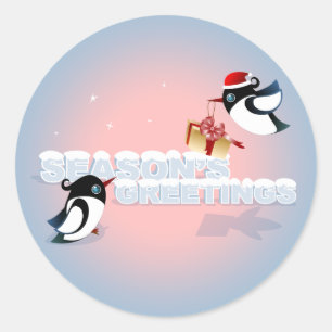 Sticker Rond Oiseaux mignons avec le cadeau de Noël