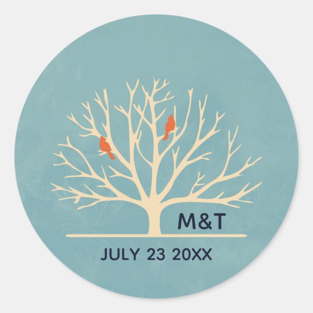 Sticker Rond Oiseaux oranges modernes dans un grand Mariage d'a (Devant)