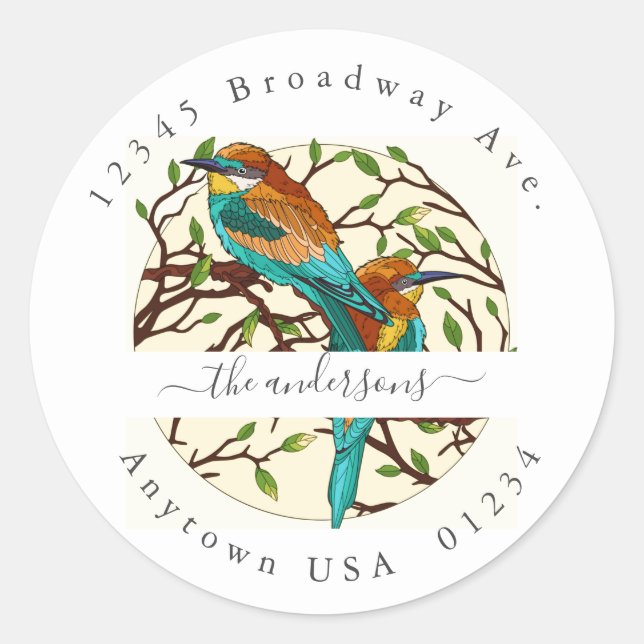 Sticker Rond Oiseaux peints; Sceau de l'enveloppe de l'adresse  (Devant)