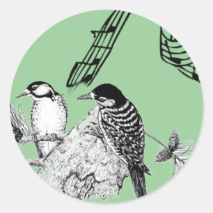 Sticker Rond Oiseaux Vintage