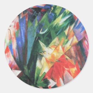Sticker Rond Oiseaux (Vogel) par Franz Marc, Art Cubisme Vintag
