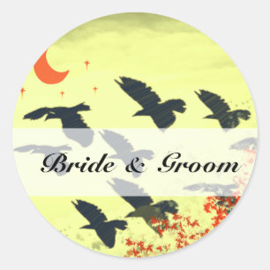 Sticker Rond Oiseaux volant Lune rouge
