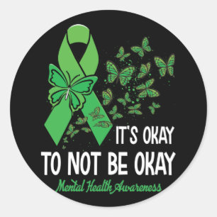 Sticker Rond Ok Ne Pas Être Ok Papillon De Sensibilisation À La