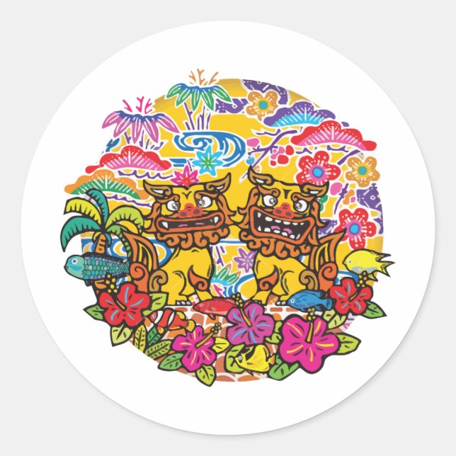 Sticker Rond Okinawa Shisha ー Apprendre 沖 縄 (Devant)