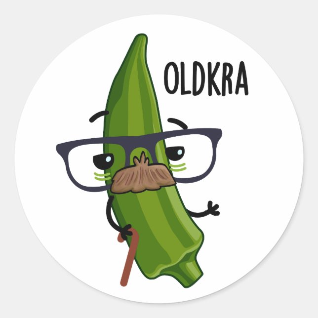 Sticker Rond Old-kra Funny Okra Pun (Devant)