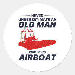 Sticker Rond Old Man Airboat Fanboat Airboating Planeboat
