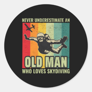 Sticker Rond Old Man Skysurf Skysurf Skydiving Skydive Parachut