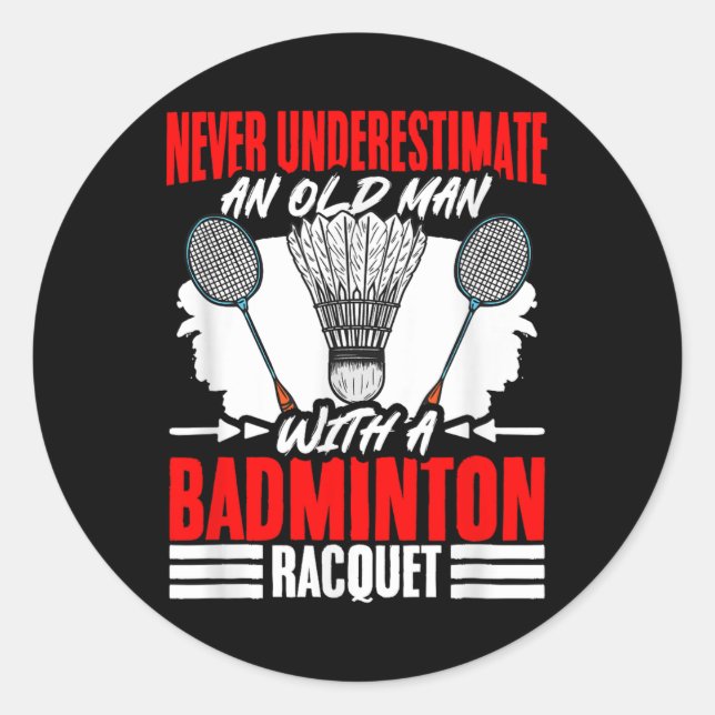 Sticker Rond Old Man With A Badminton Racket Shuttle Badminton  (Devant)