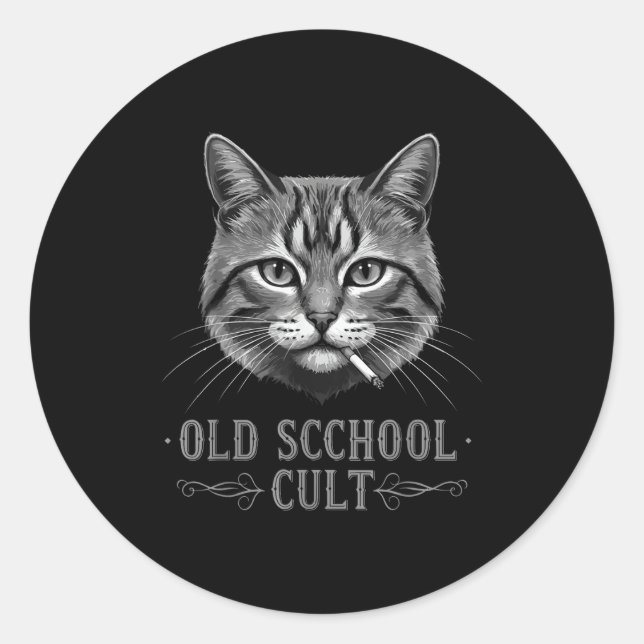 Sticker Rond Old Scchool Cult Funny Cat For Cool People And - F (Devant)
