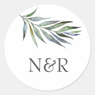Sticker Rond Olive Branche Monogramme Mariage Enveloppe Sceau