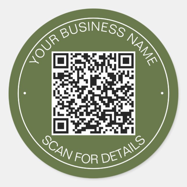 Sticker Rond Olive Green QR Code Smart Contact (Devant)