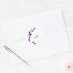 Sticker Rond Olive vert violet Floral Monogramme initial