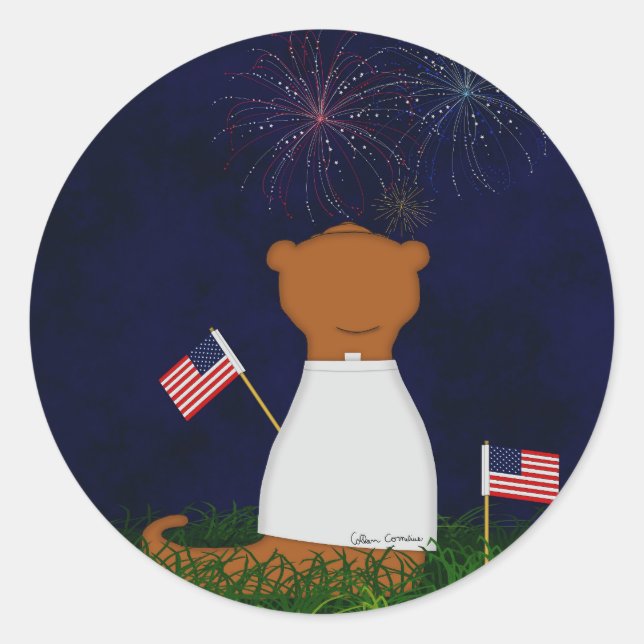Sticker Rond Oliver Le Otter Regarde Les Feux D'Oeuvre (Devant)