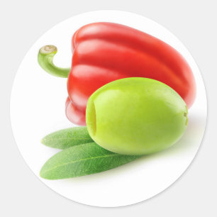Sticker Rond Olives vertes et poivron rouge