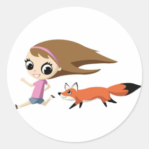 Sticker Rond Olivia et Cheddar le Fox