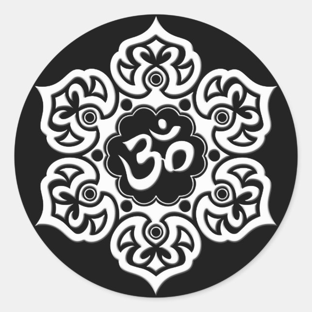 Sticker Rond Om de lotus blanc sur noir (Devant)