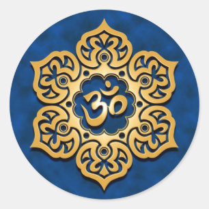 Sticker Rond Om de lotus bleu doré