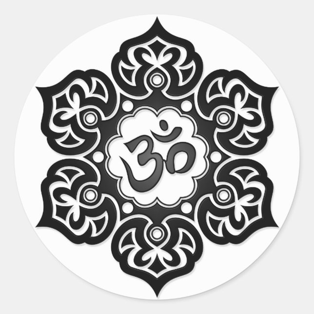 Sticker Rond Om de lotus noir en blanc (Devant)